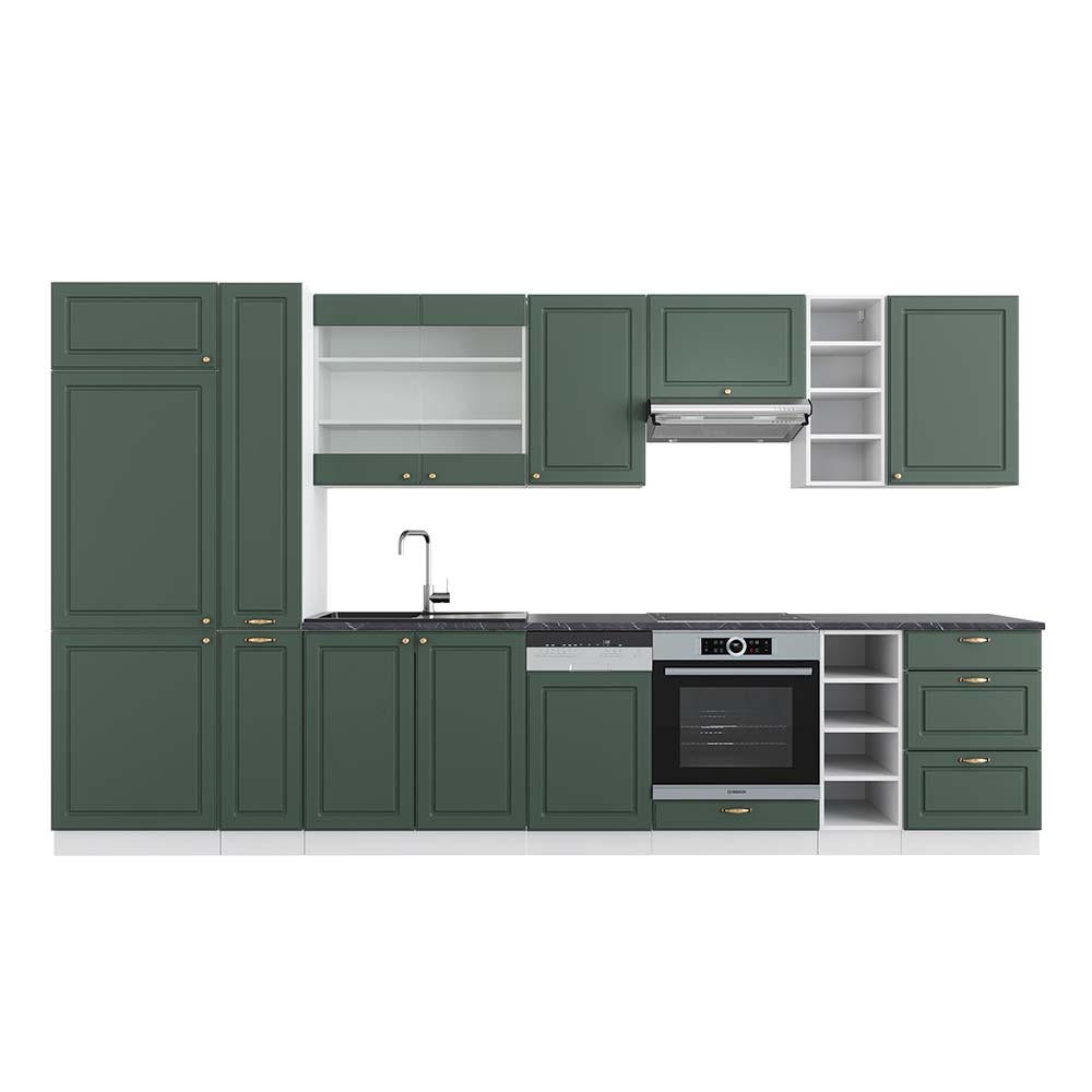 KÜCHENZEILE Fame-Line Grün-Gold Landhaus/Weiß 355 cm, AP Anthrazit - Weiß/Grün, Holzwerkstoff (355/81.6/60cm) - Vicco