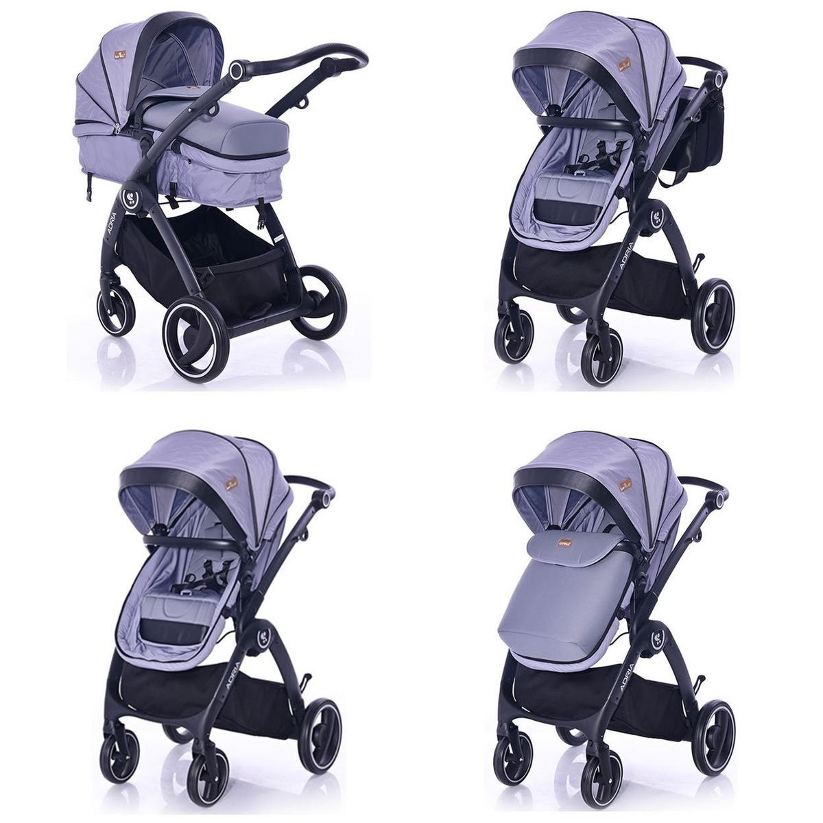 KOMBIKINDERWAGEN 2 in 1 Adria grau Alu-Rahmen Sitzeinheit umbaubar Fußsack - Grau, Metall (82/60/110cm) - Lorelli