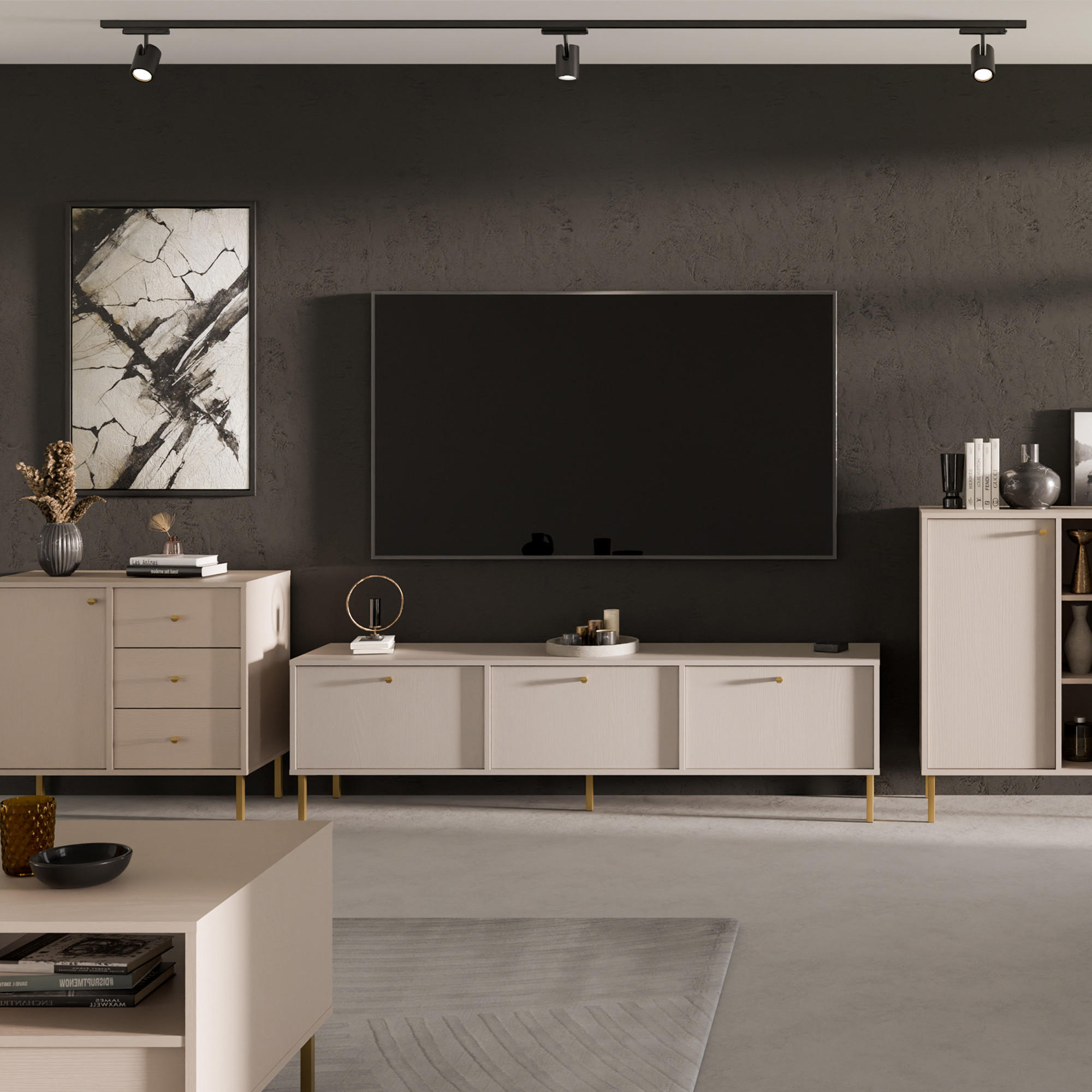 KOMMODE FLOREN, Creme/Gold - Creme, Holzwerkstoff/Metall (124.5/73.9/40.8cm) - KONSIMO®