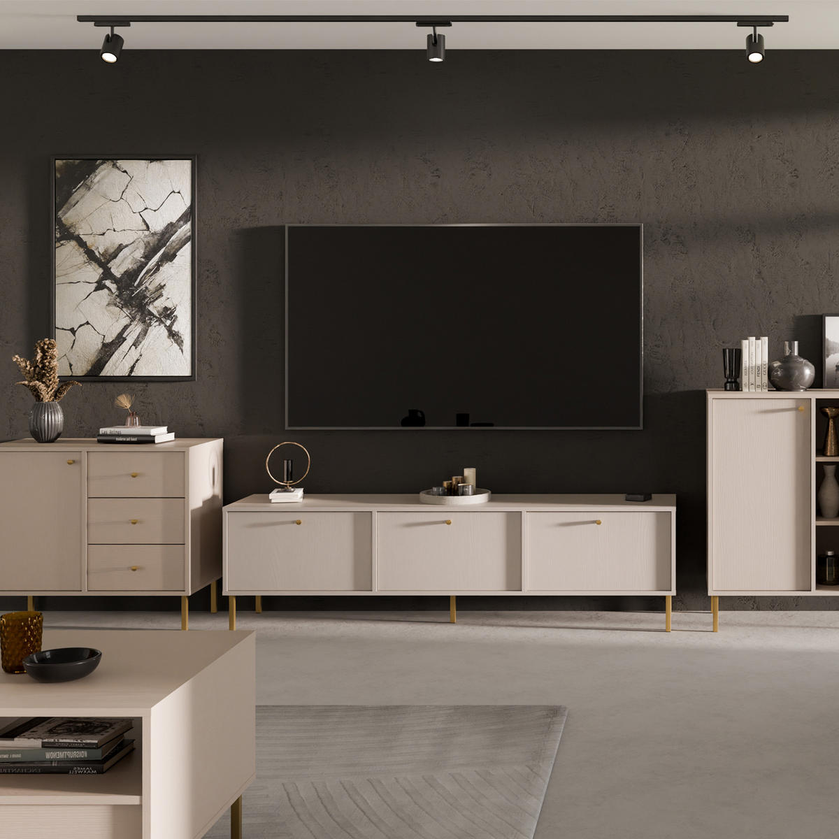 KOMMODE FLOREN, Creme/Gold - Creme, Holzwerkstoff/Metall (124.5/73.9/40.8cm) - KONSIMO®