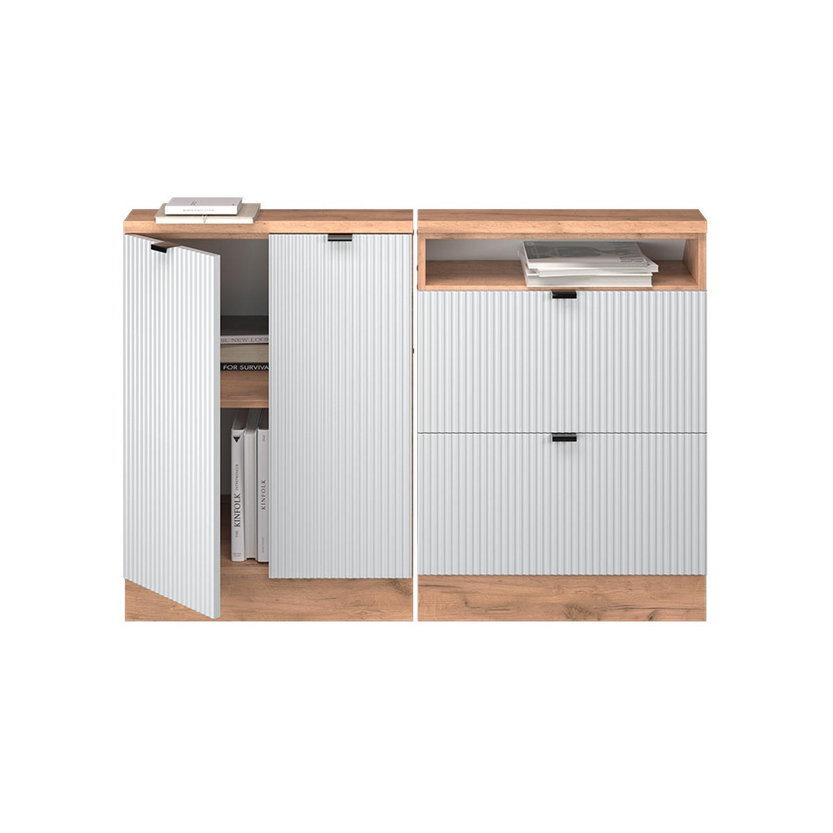 DACHSCHRÄGENSCHRANK-SET Rion Weiß Riffel 120 cm 2er Set - Weiß, Holzwerkstoff (120/81.6/46cm) - Vicco