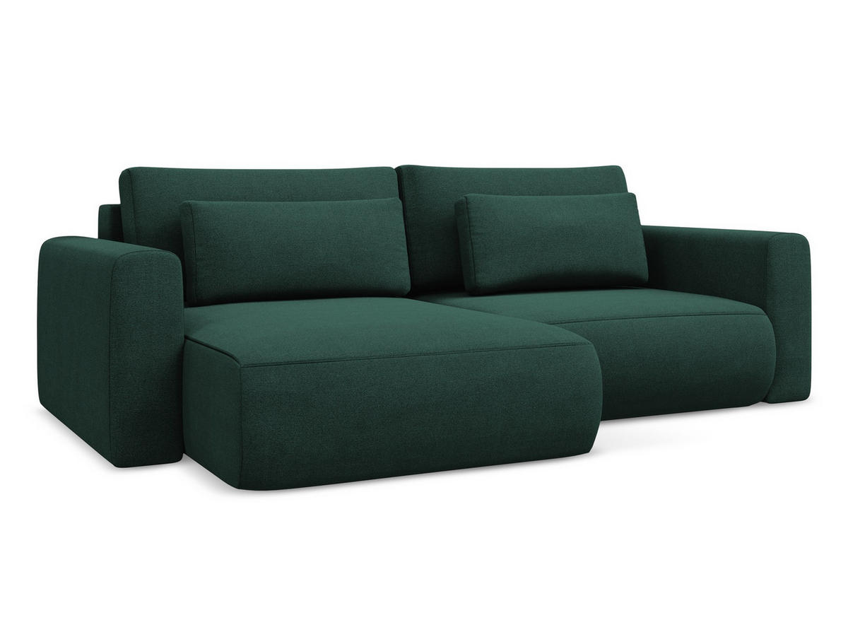 ECKSOFA mit Schlaffunktion Strukturstoff Stoff Grün - Dunkelgrün/Schwarz, Kunststoff/Textil (149/240cm) - Makamii