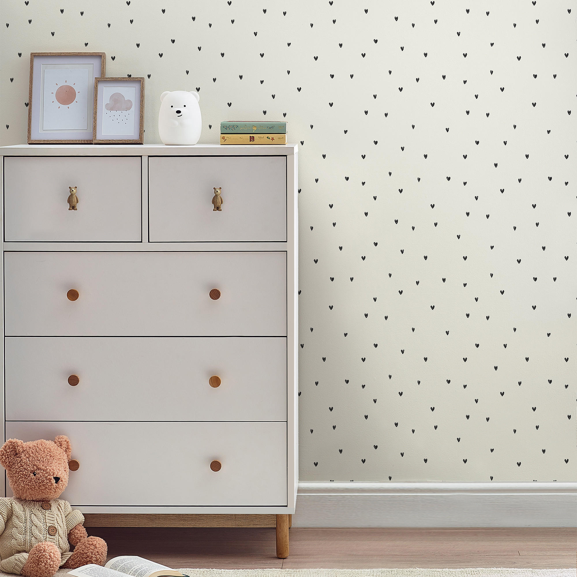 TAPETE Ditsy Heart - Schwarz/Weiß, Papier/Kunststoff (52/1000cm) - next