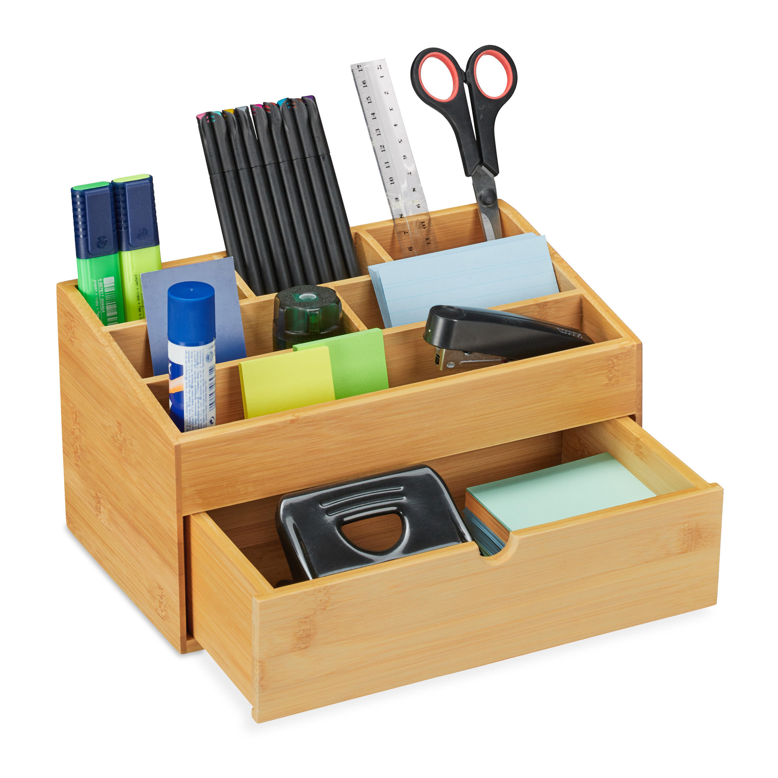 SCHREIBTISCHORGANIZER - Hellbraun, Holz/Holzwerkstoff (16.5/28/15cm) - Relaxdays