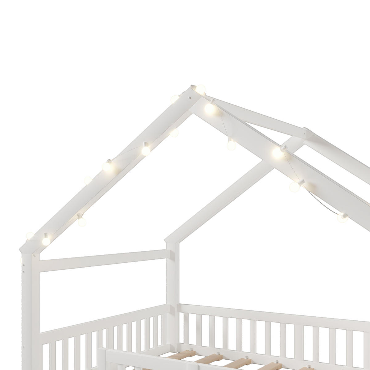 FLACHBETT 140x190cm Weiß Kiefer Kinderbett Gitter Hausleiste - Weiß, Holz (140/190cm) - FLIEKS