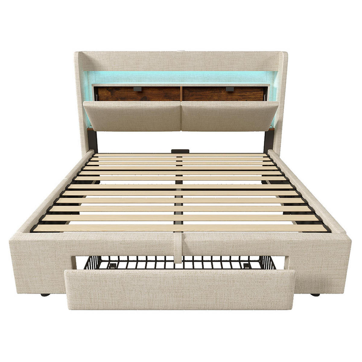 POLSTERBETT 160x200cm in Beige Leinen,ohne Matratze - Beige, Textil (160/200cm)