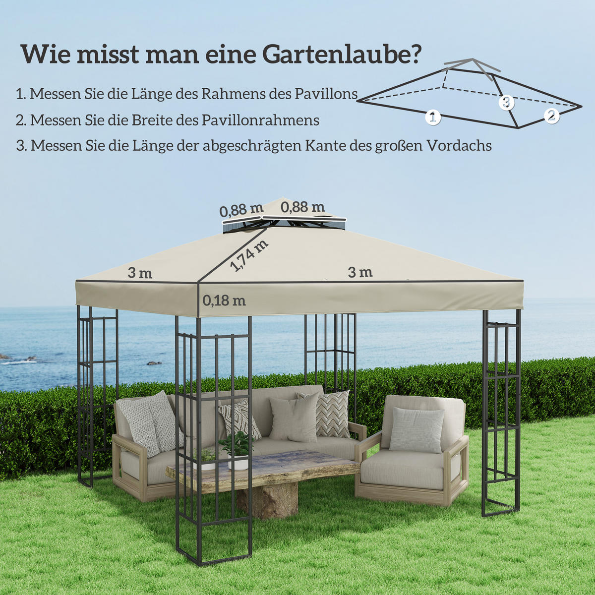 ERSATZDACH für Pavillon 3 x 3 m - Creme, Kunststoff (300/1/300cm) - Outsunny