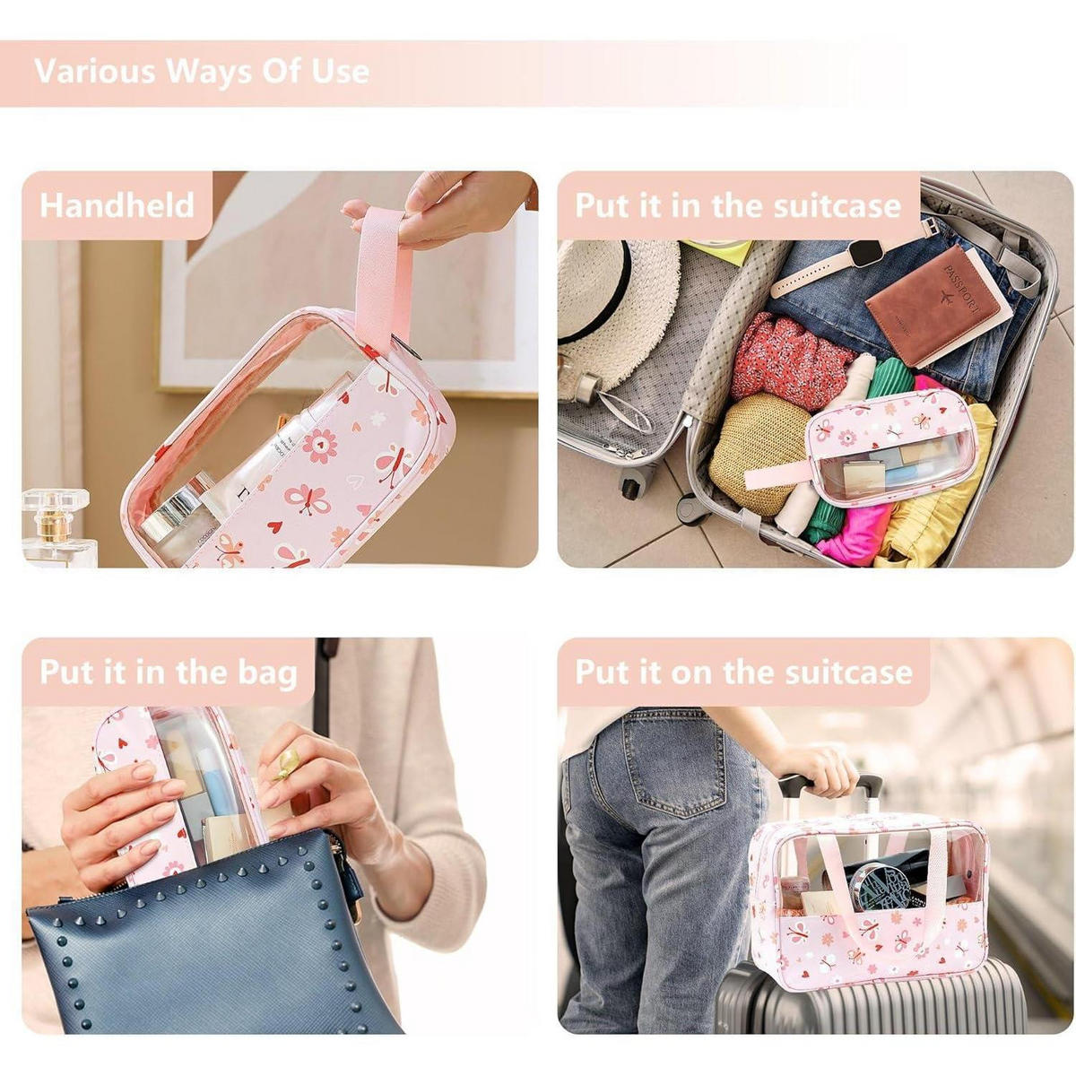 KULTURTASCHE 3-teiliges Set Transparent Rosa - Rosa, Kunststoff (21/10/30cm)