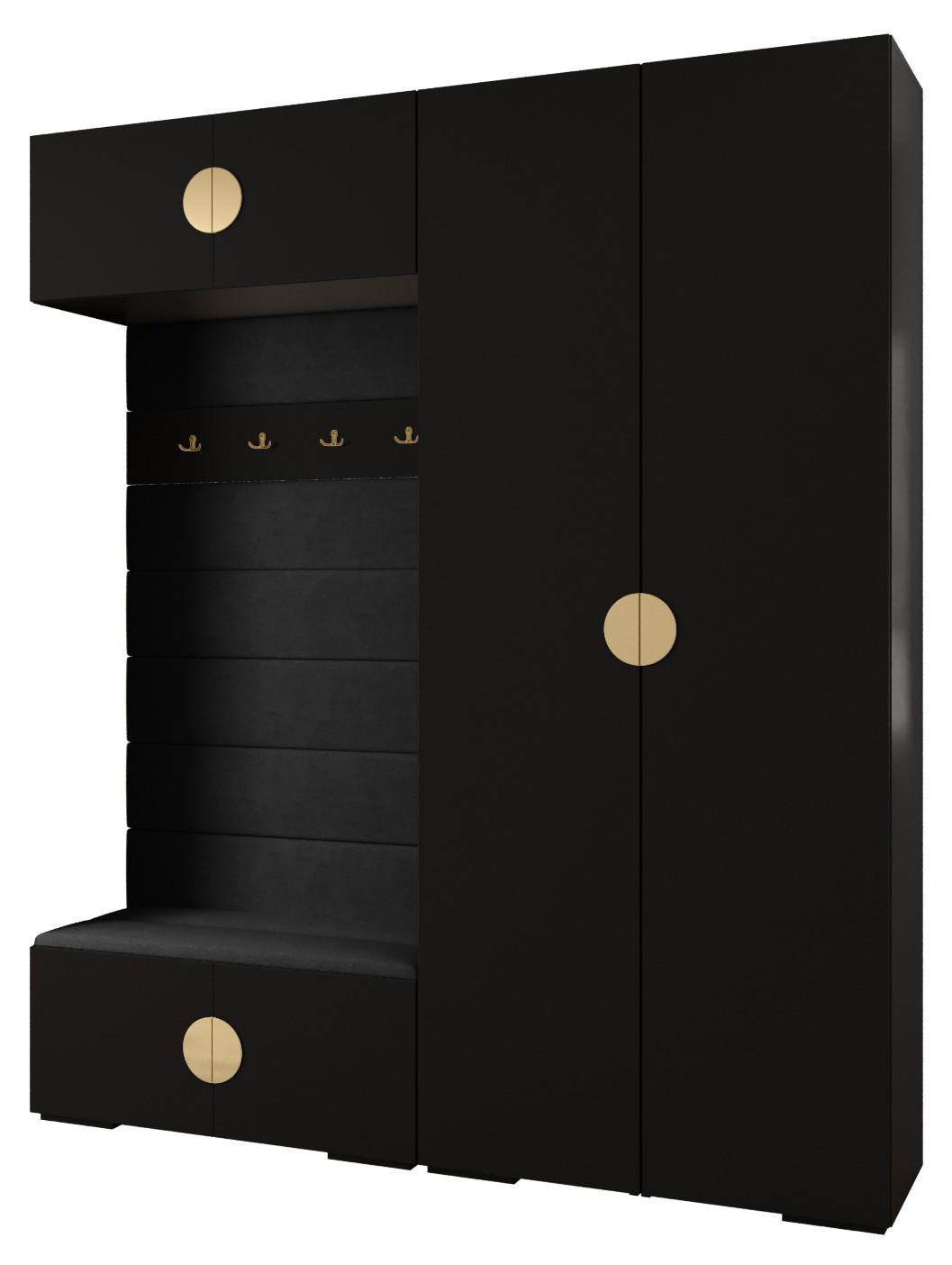 Abiks Möbel Garderoben-Set Schwarz, Schwarz, Gold 200x236.7x47 cm