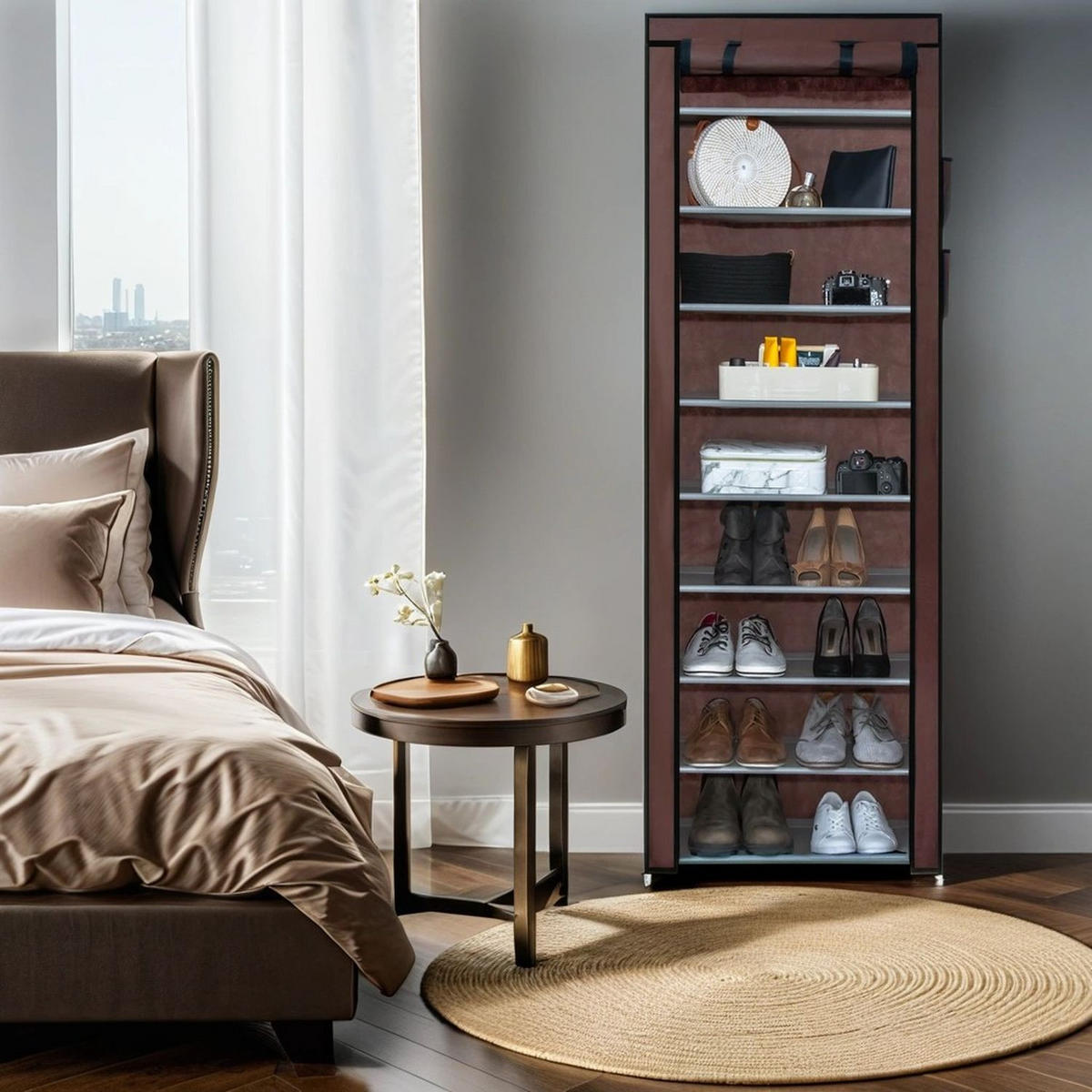 STOFFSCHRANK Faltschrank 170/58/28 cm - Braun, Textil (28/9/58cm) - Intirilife