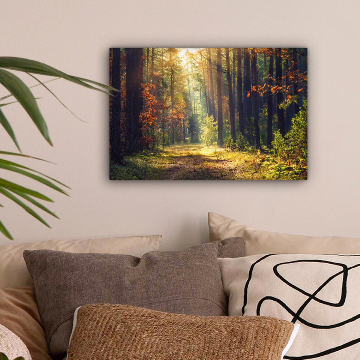 LEINWANDBILD Wald - Herbst - Bäume 30x20 cm - Dunkelgrün, Textil (30/20cm) - MuchoWow