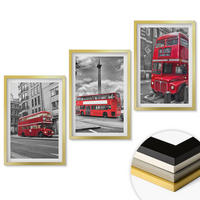 WANDBILDER 3er Set - 40x60 cm Goldrahmen - Rote Busse in London - Goldfarben, Kunststoff (40/60cm) - ArtPrintCave