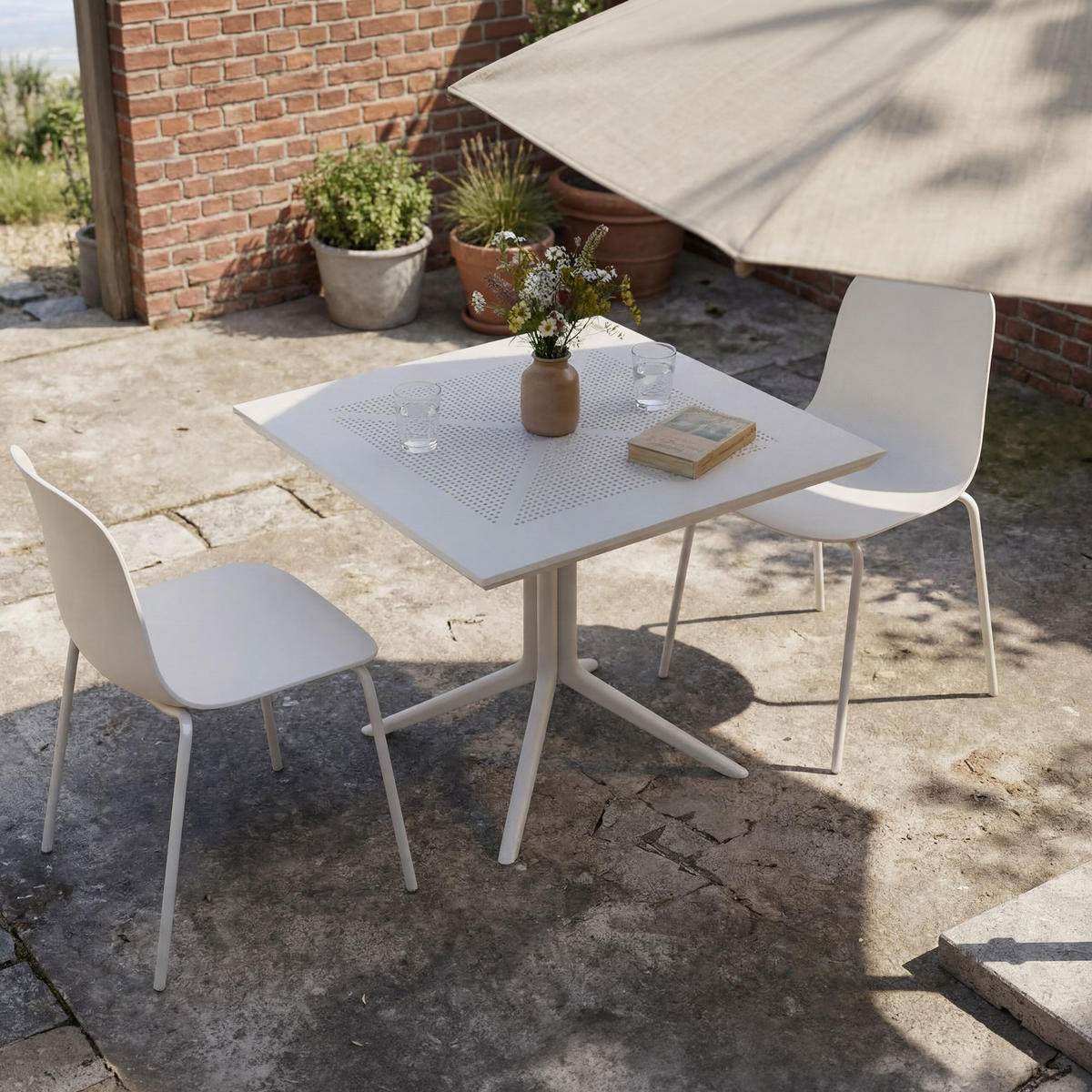 GARTENMÖBEL-SET Mara 2 Stühle 186x80x85cm Kunststoff Weiß Balkonset - Weiß, Kunststoff - DELUKE