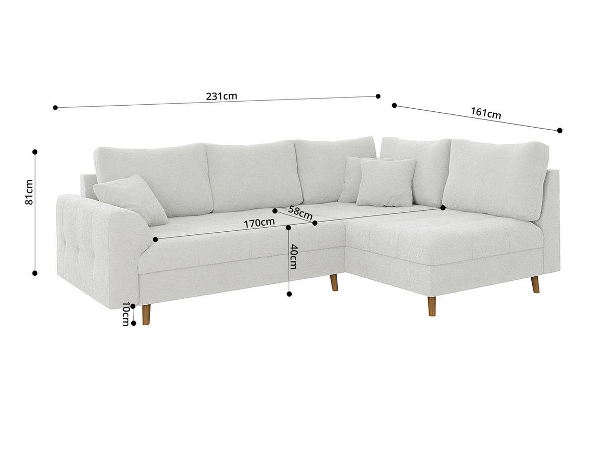 ECKSOFA inkl. Hocker Henrik Weiß Boucle - Ottomane rechts - Weiß/Braun, Holz/Textil (231/161cm) - S-Style Möbel