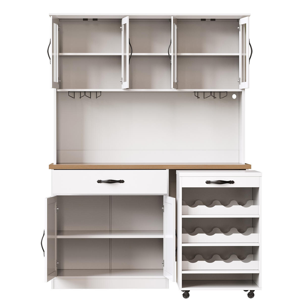 KÜCHENSCHRANK 140Cm LED Rollwagen Weinregal Glas - Weiß, Holzwerkstoff (140/180/38cm) - FLIEKS