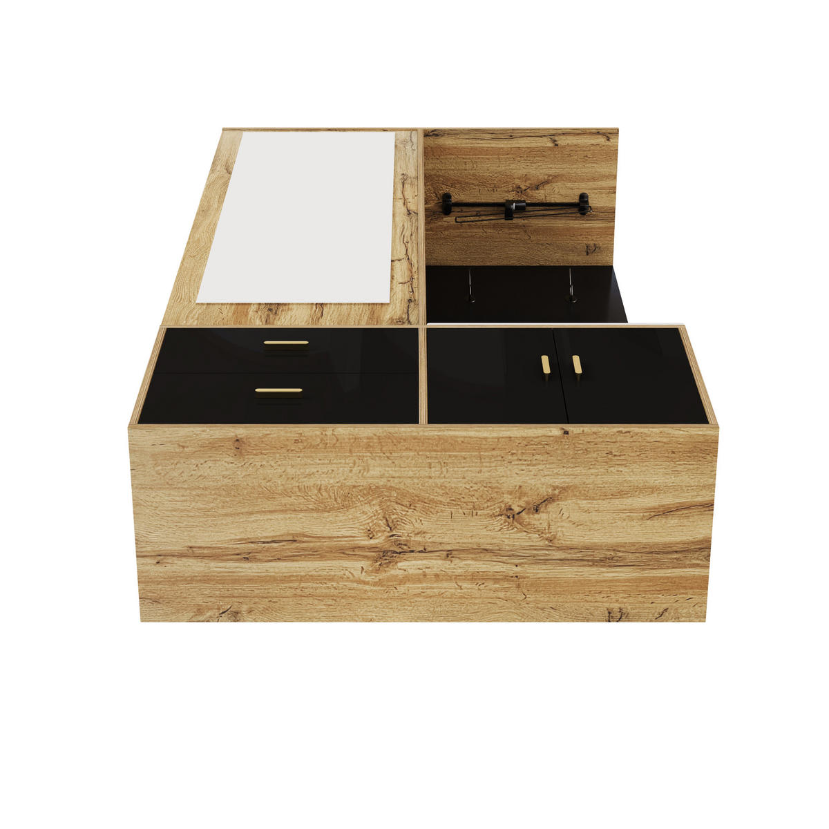 SCHUHSCHRANK aus Spanplatte 100x38x180cm in Schwarz & Natur mit Spiegel - Naturfarben, Holzwerkstoff (100/180/38cm) - Modfu