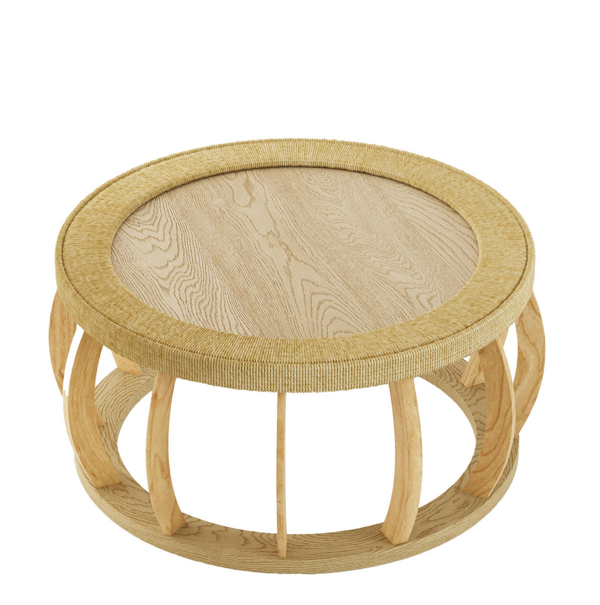 COUCHTISCH 90/90/43 cm mit Rattan-Details, runder Tischplatte und Massivholzbeinen, Natur - Naturfarben, Holzwerkstoff (90/90/43cm) - Redom