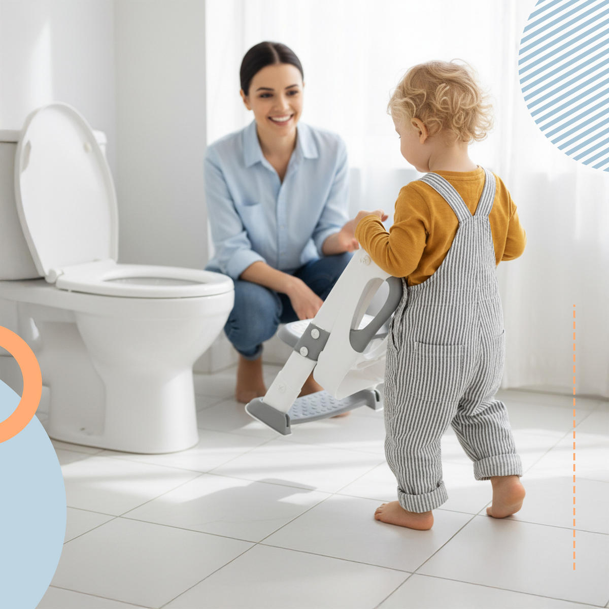 TOALETNÉ SEDADLO Sivo-biele s rebríkom - viacfarebná, plast (35/55/44cm) - Relaxdays