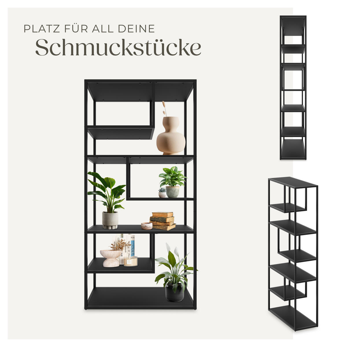 STANDREGAL Venda,inklusive Kippschutz, 85 x 35 x 188 cm ,schwarz - Schwarz, Holzwerkstoff (85/188/35cm) - tectake