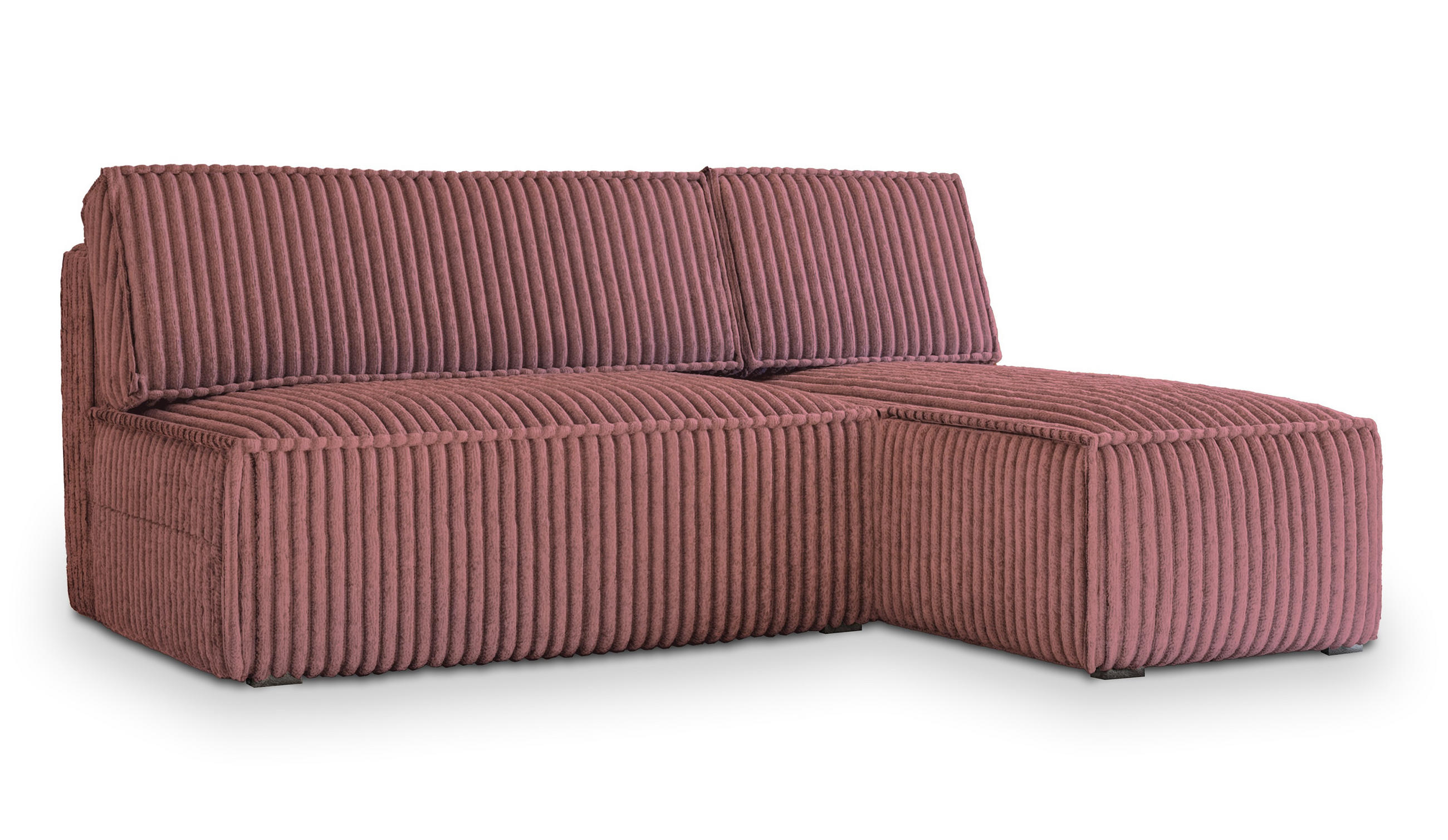 ECKSOFA BRISO T Rosa Kordstoff mit Schlaffunktion - Rosa, Holz (200/140cm) - MASSENO