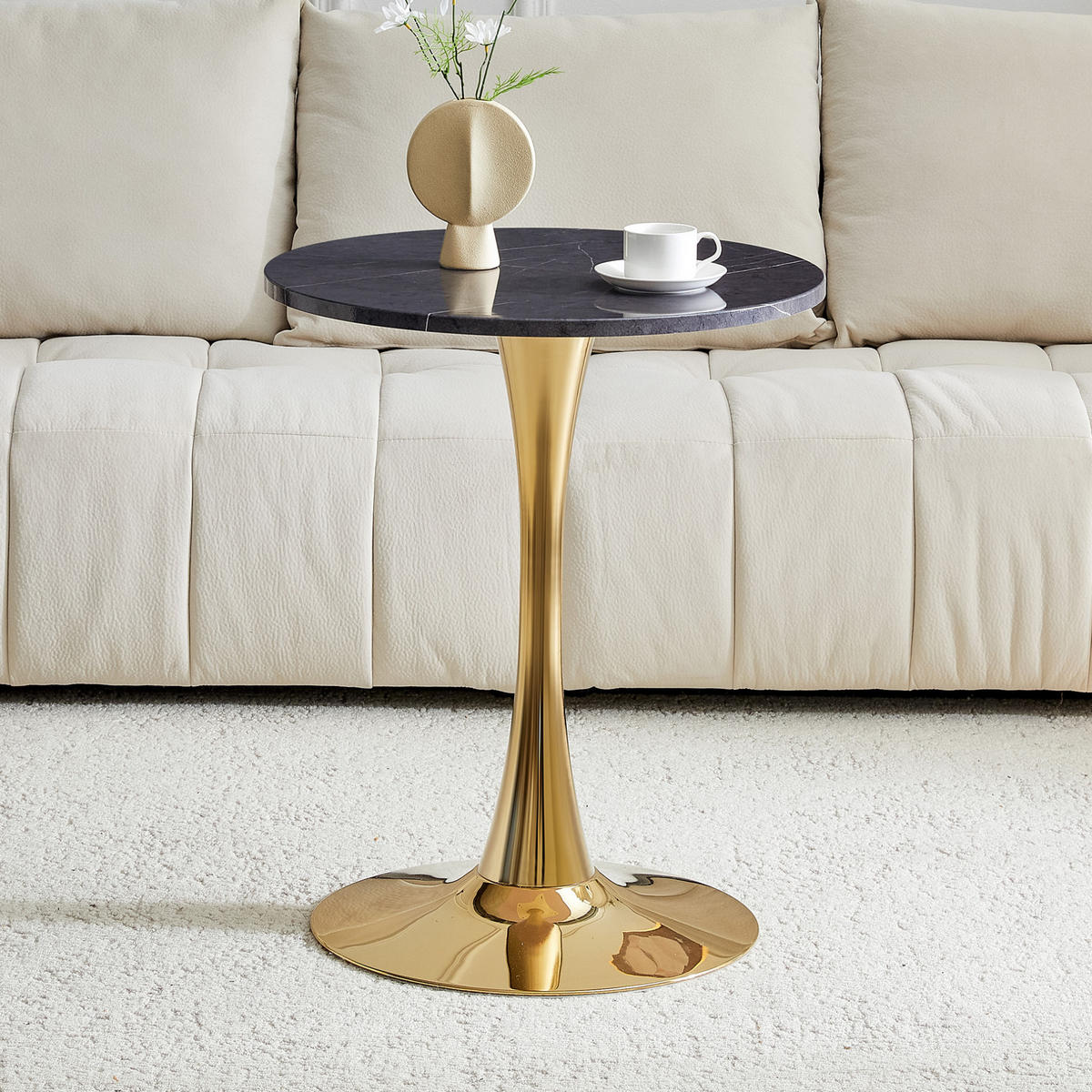 KULATÝ odkládací stolek 60 cm černá a zlatá z MDF a kovu se stabilní centrální nohou - černá, kompozitní dřevo (60/60/72cm) - OKWISH