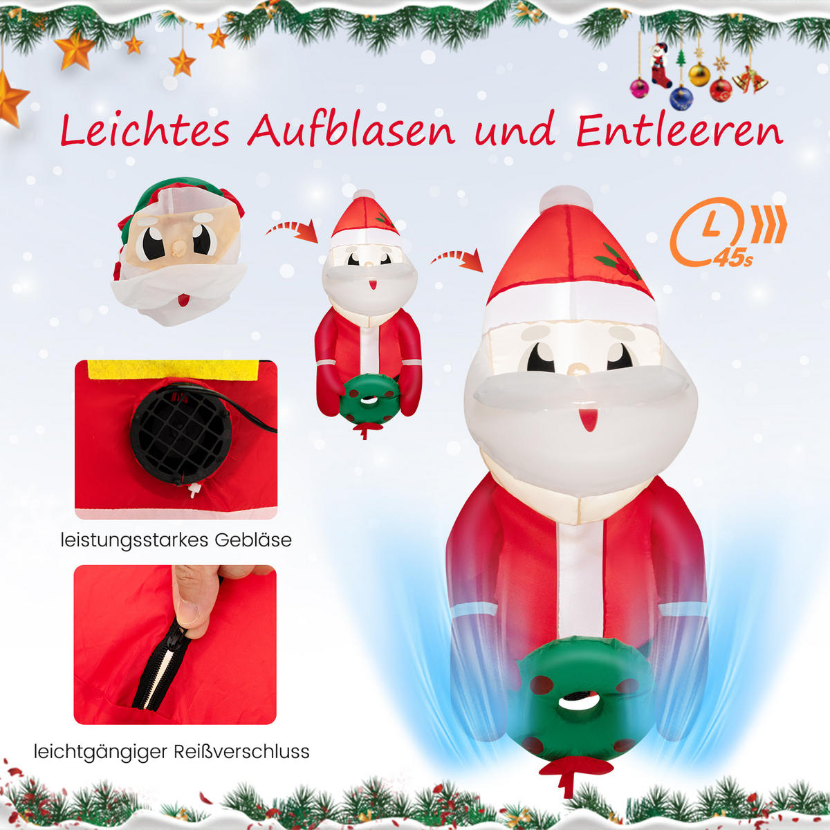 WEIHNACHTSMANN 100cm Rot - Rot, Kunststoff (60/100/45cm) - COSTWAY