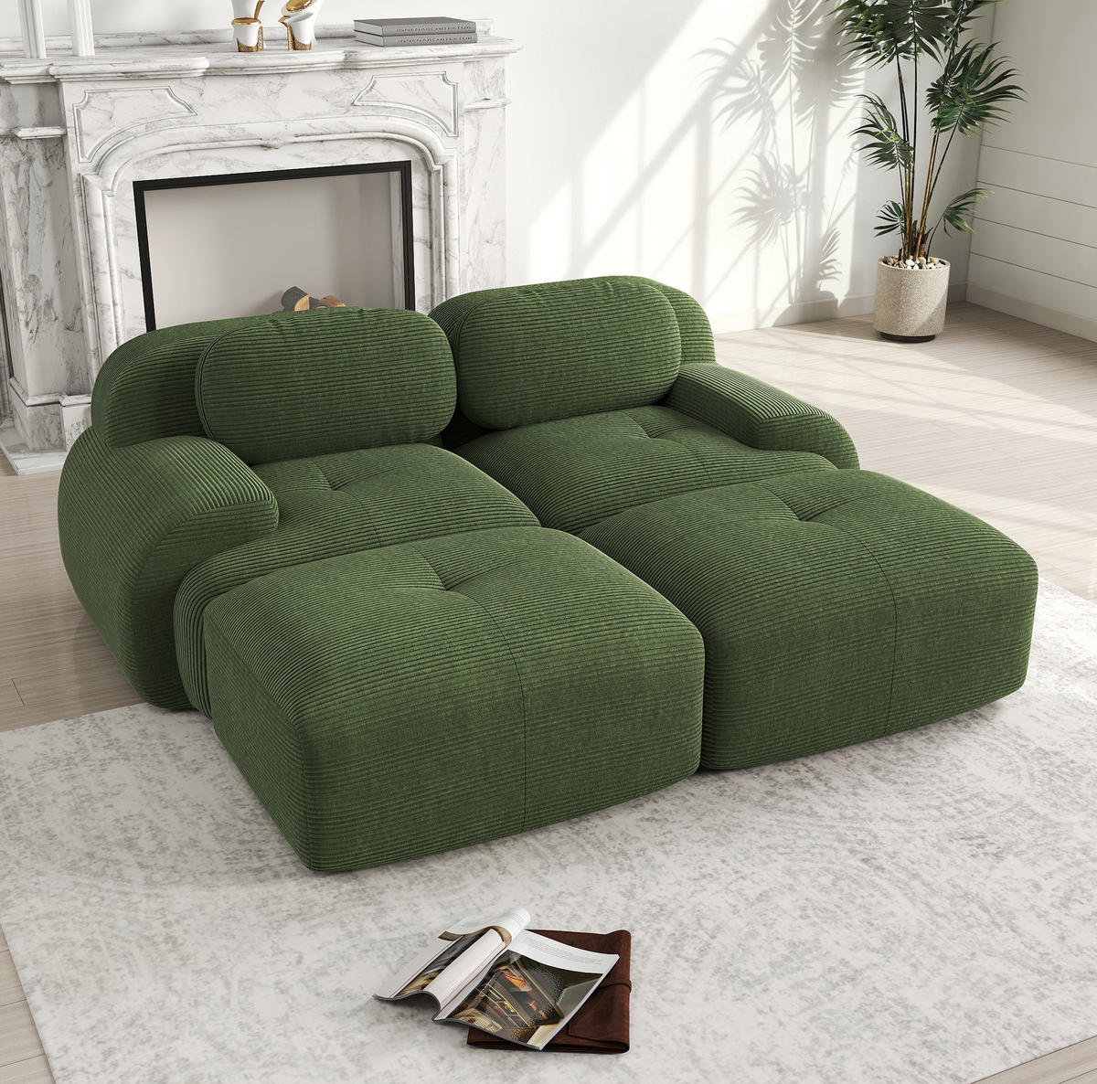 ECKSOFA 208/178/75 cm grün aus Cordstoff modular, rahmenlos und montagefrei - Grün, Textil (178/208cm) - OKWISH