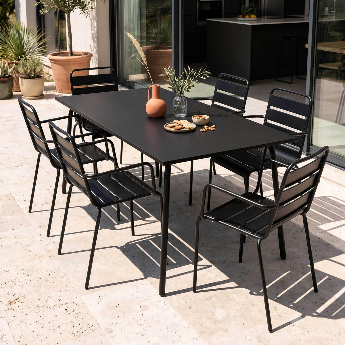 GARTENSET 7-tlg., Schwarz - Schwarz, Metall - Oviala