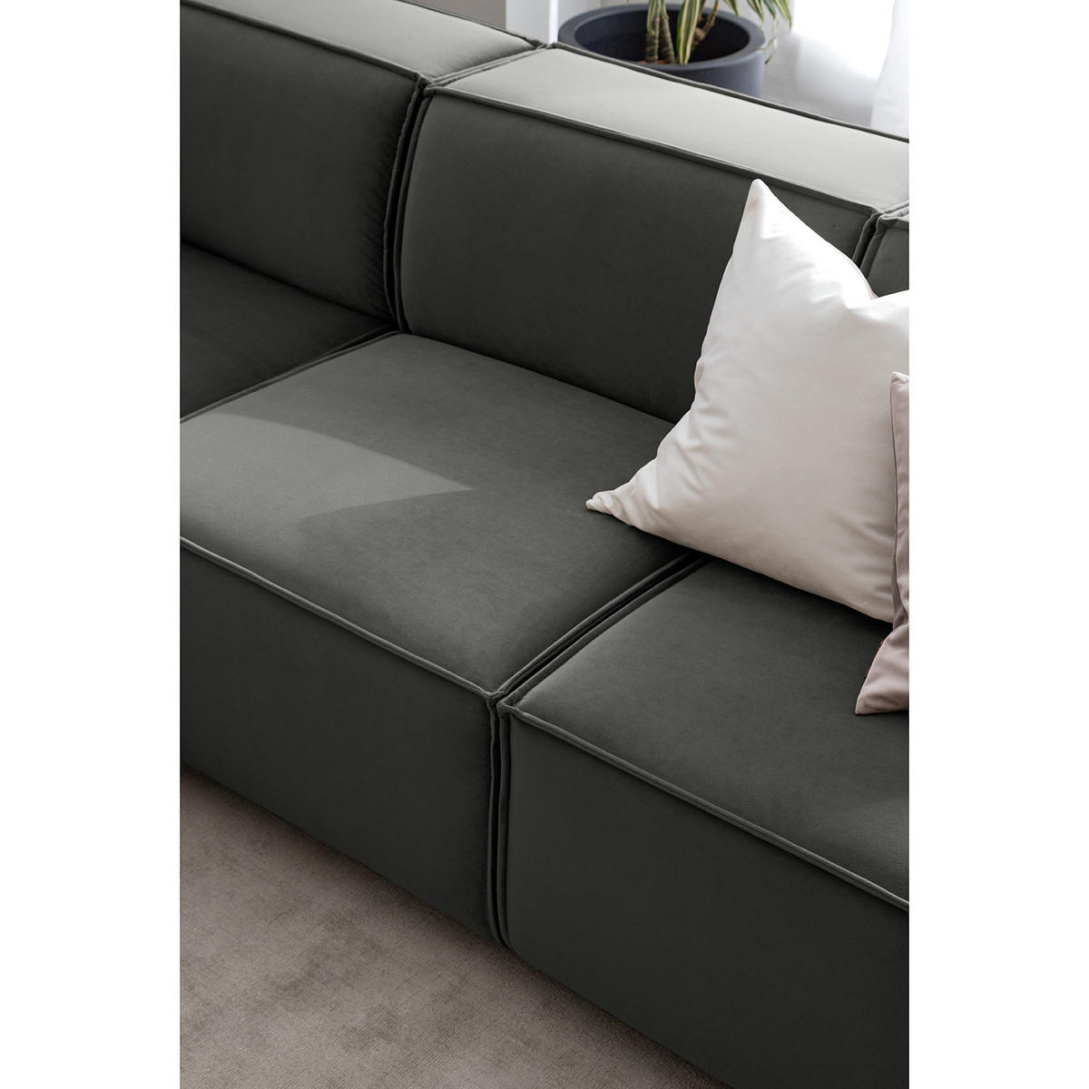 ECKSOFA mit Ottomane - Schwarz/Grau, Kunststoff/Textil (260/234cm) - home24