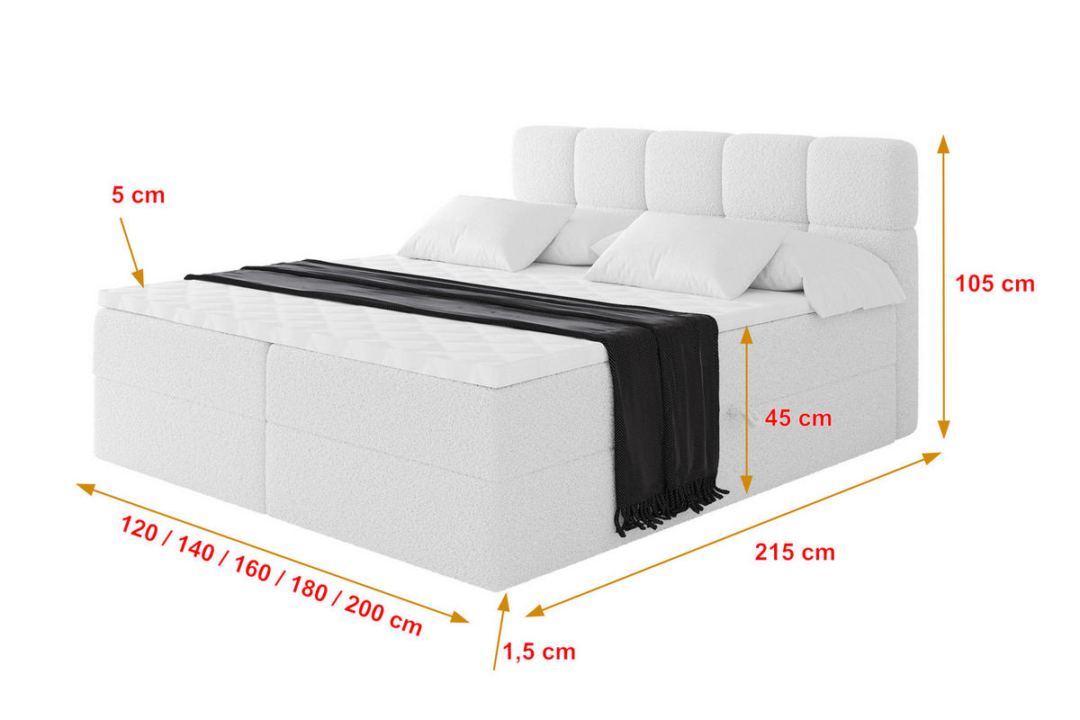 BOXBETT mit Matratze H3 - FAMA - 120x200 cm Weiß Quelle - Weiß, Holzwerkstoff (120/200cm) - ALTDECOR