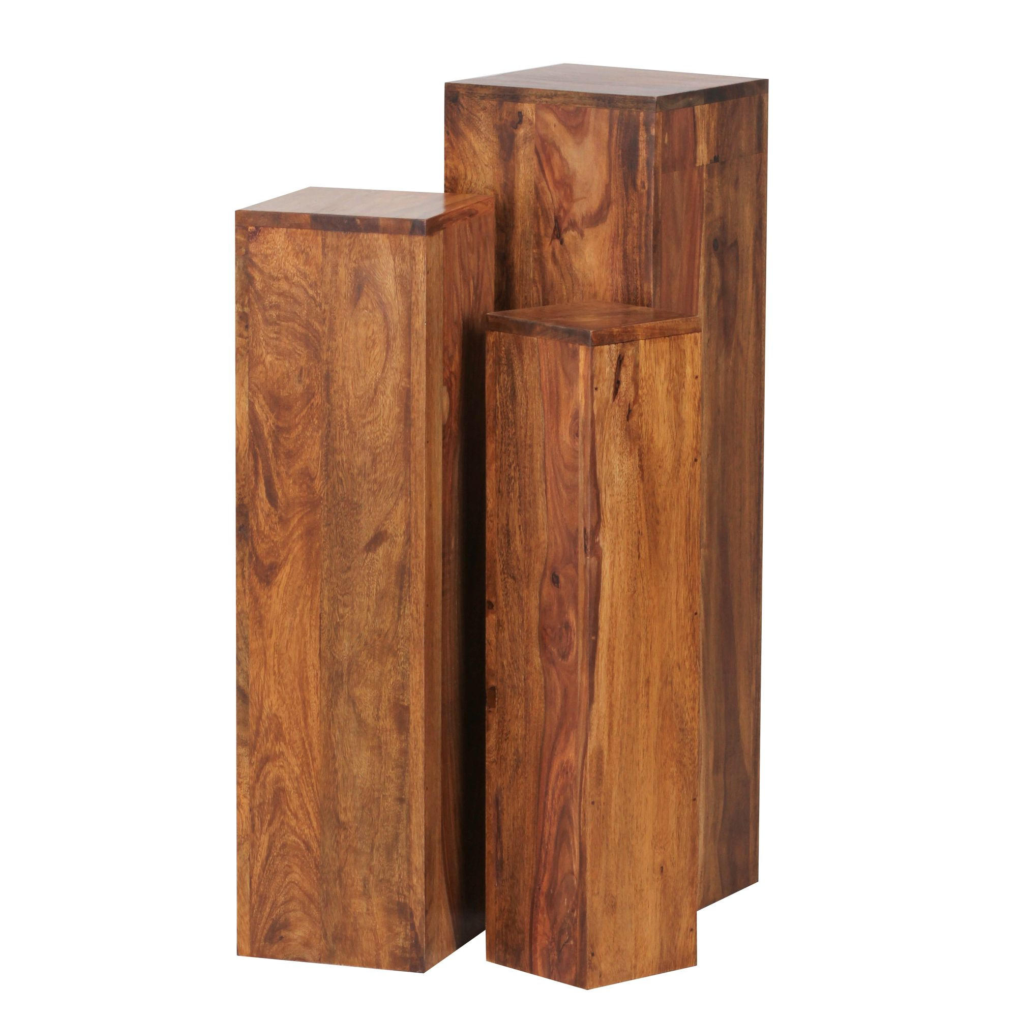 BEISTELLTISCH 3er Set LANE Dekosäulen - Sheeshamfarben, Holz (24.5/24.5/85cm) - tinkaro