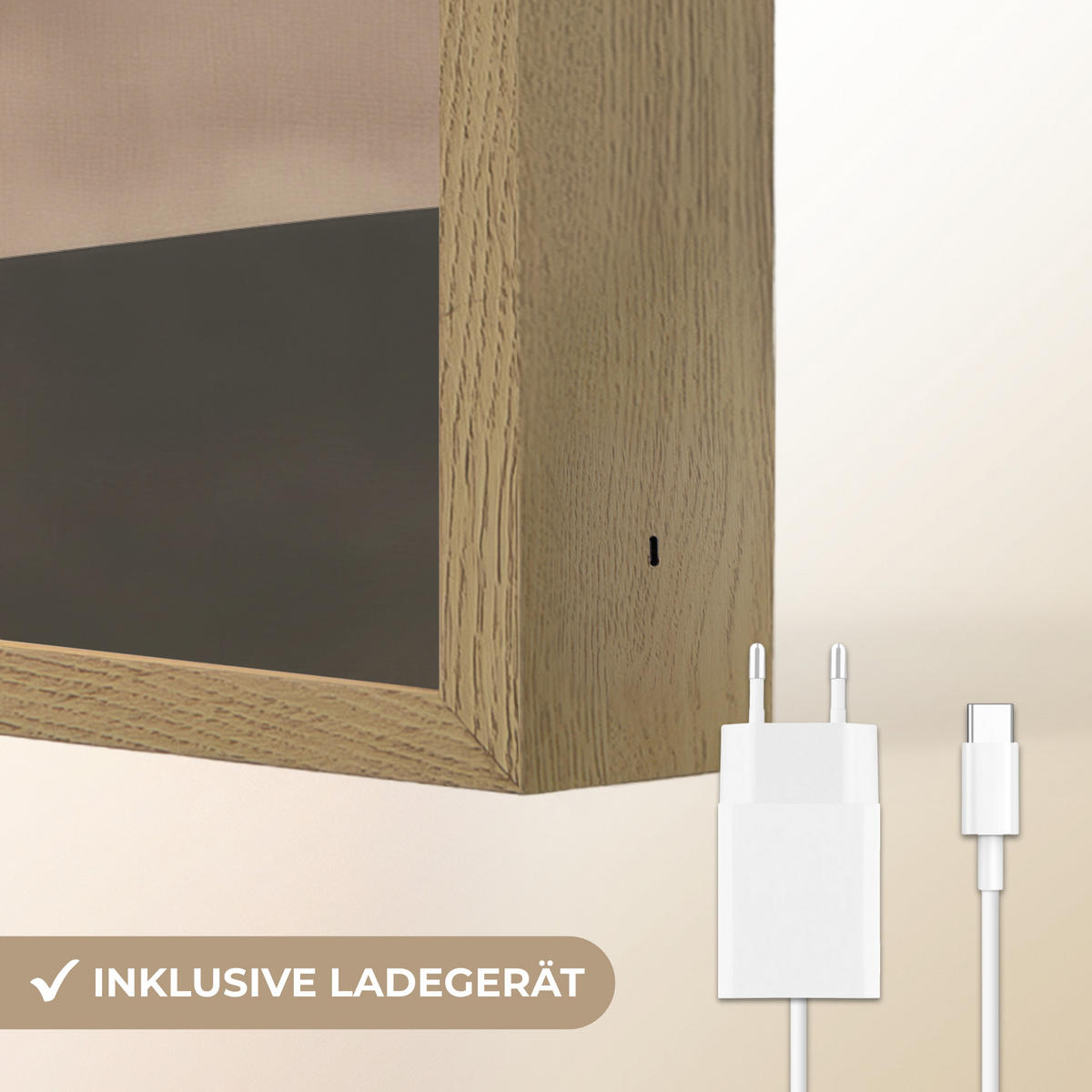 NÁSTĚNNÁ LAMPA S AKUMULÁTOREM Abstraktní - Krajina - Vlny - Krémová barva 90x60 cm - šedohnědá, kompozitní dřevo (90/60/8cm) - OnlyWow