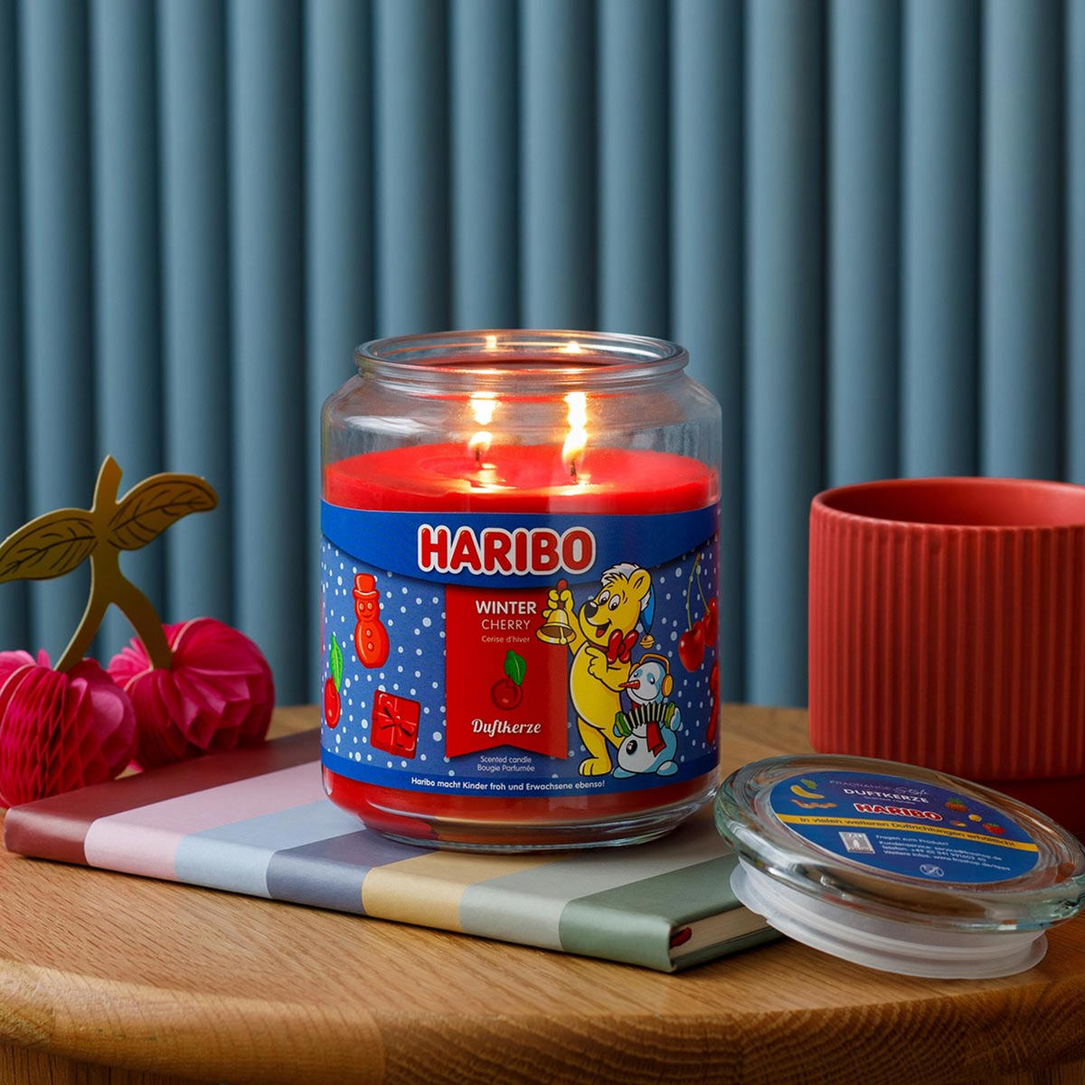 DUFTKERZE Haribo - Dunkelrosa, Glas/Naturmaterialen (13cm)