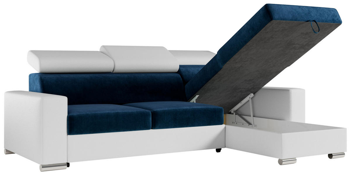 ECKSOFA FOX-L Dunkelblau/Weiß - Silberfarben/Dunkelblau, Kunststoff/Textil (242/168cm) - MKS