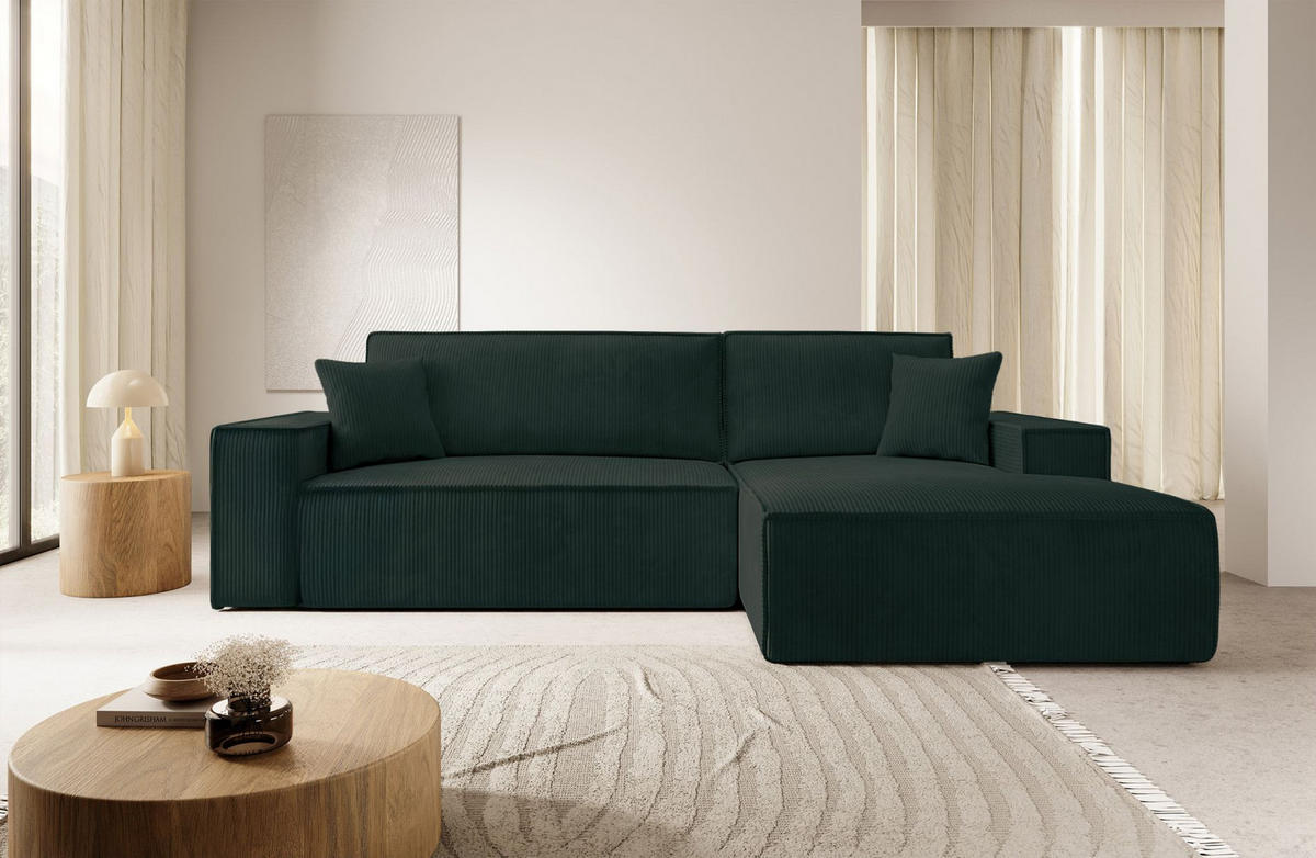 ECKSOFA Farese Dunkelgrün Cordbezug - Schwarz/Grün, Kunststoff/Textil (267/167cm) - Selsey