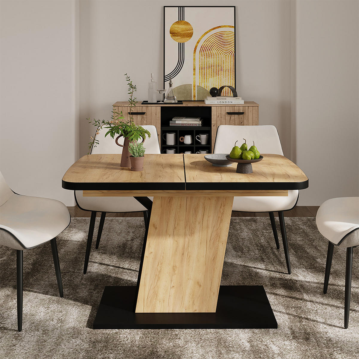 ROZKLADACÍ JEDÁLENSKÝ STÔL Fenaro Čierny/zlatý dub - čierna, kompozitné drevo (80/120/77.3cm) - Vicco