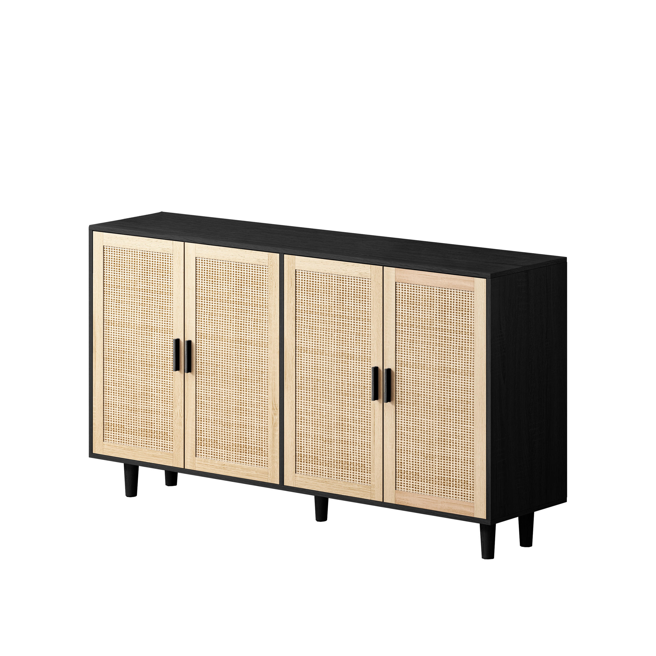 SIDEBOARD DE-38135 158/40/88 cm mit 4 Türen und verstellbarem Regalboden Schwarz - Schwarz, Holzwerkstoff (158/88/40cm) - ComfortXL