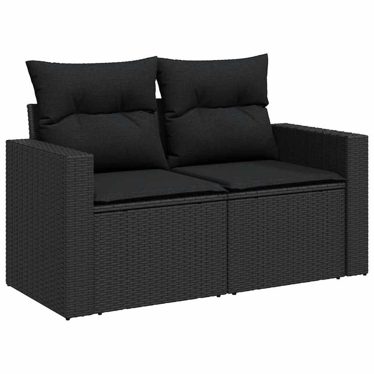 GARTEN-SOFAGARNITUR 7Er Set Mit Kissen Schwarz Poly Rattan - Schwarz, Kunststoff - vidaXL