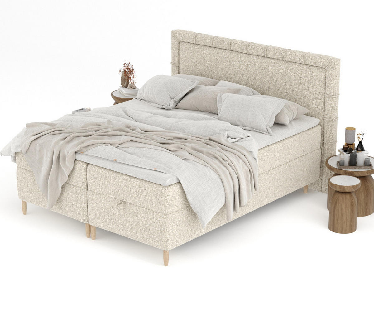 BOXBETT Voyage Beige 180/200 cm mit Matratze und Topper - Beige/Naturfarben, Holz/Holzwerkstoff (180/200cm) - Maison de Reve