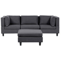3-SITZER-SOFA Leinenoptik dunkelgrau mit Ottomane Unstad - Schwarz/Grau, Textil (228/72/76cm) - Beliani