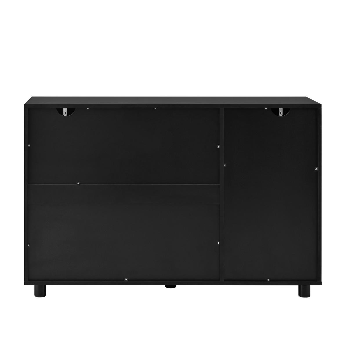 SIDEBOARD aus MDF 120x40x78 cm Schwarz mit Glaseinsatz, verstellbaren Einlegeböden und Push-to-Open-Mechanismus - Schwarz, Holzwerkstoff (120/78.5/40cm) - Modfu
