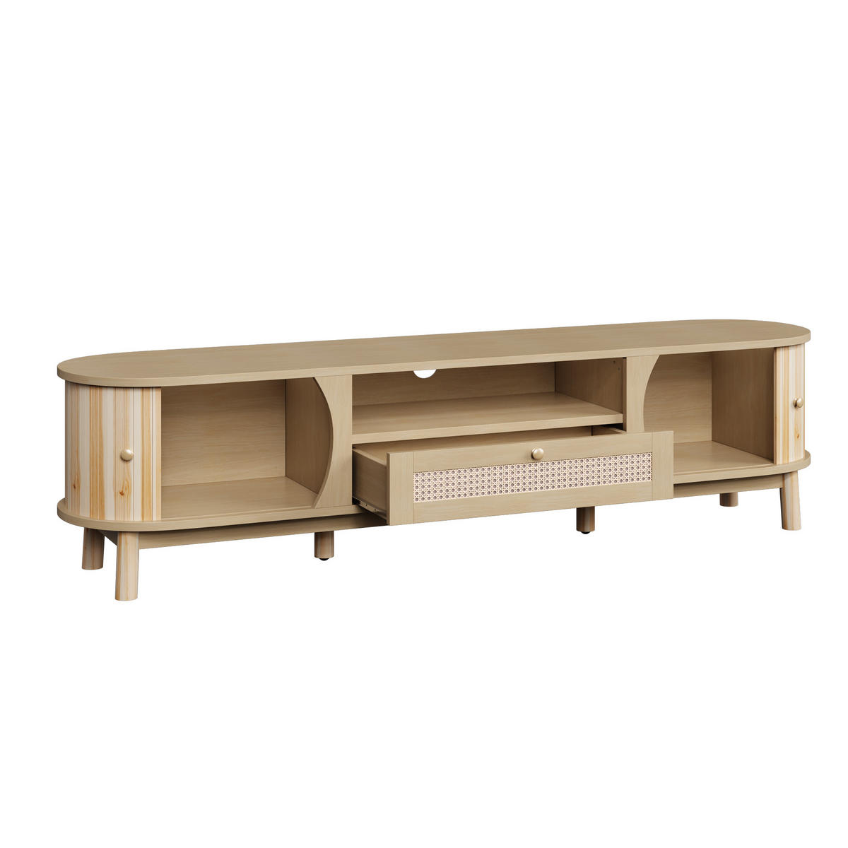 TV-SCHRANK 165 cm Natur MDF mit Rattan-Schublade, Schiebetüren & Stauraum - Naturfarben, Holzwerkstoff (165/46/37cm) - Urban Meuble
