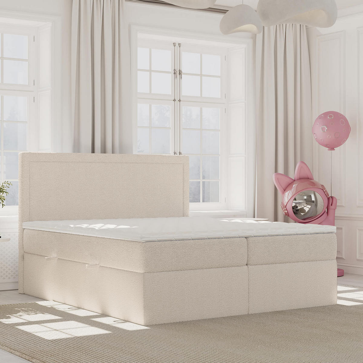 BOXBETT Jodan 140/200 cm Beige im Baloo Stoff - Beige/Schwarz, Holz/Holzwerkstoff (140/200cm) - AltaBeds