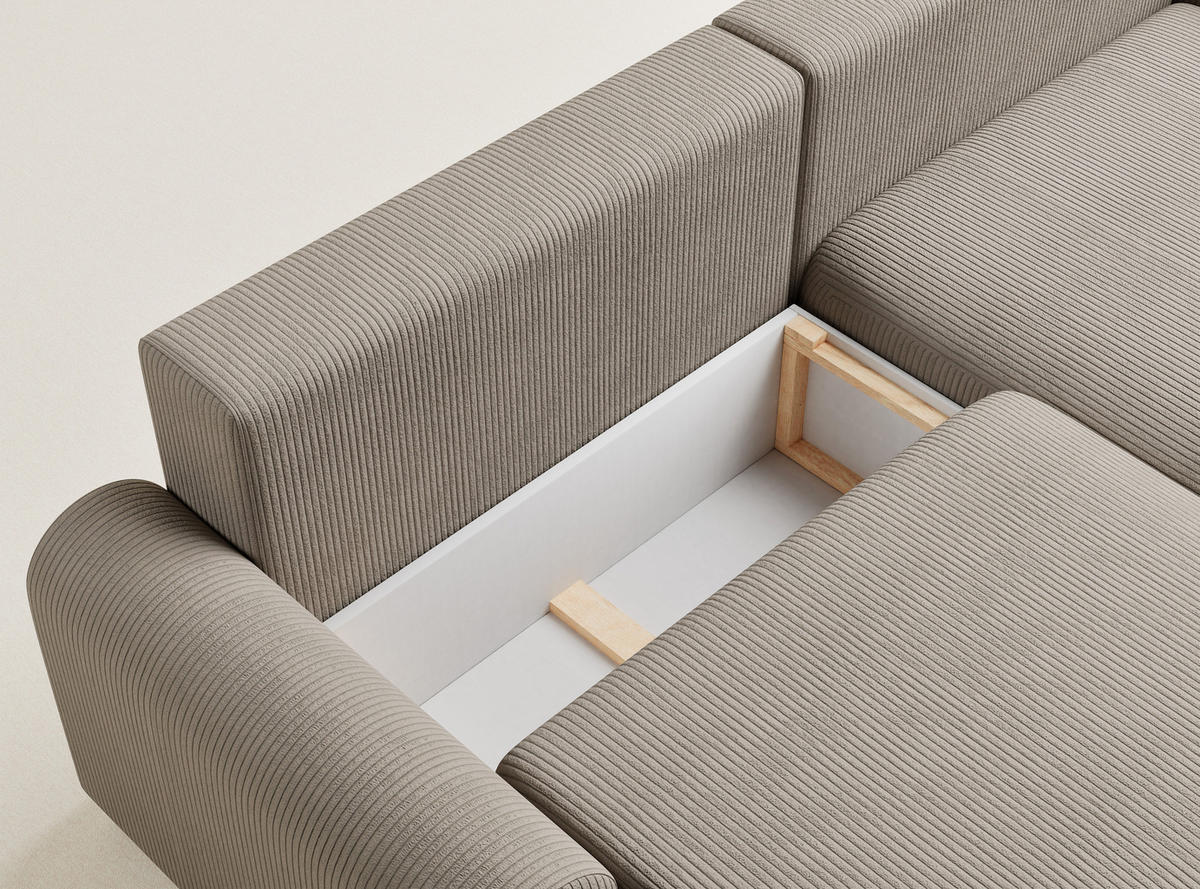 ECKSOFA MIT SCHLAFFUNKTION Tallin Beige Samtstoff - Beige/Schwarz, Holz/Holzwerkstoff (240/145cm) - Maison de Reve