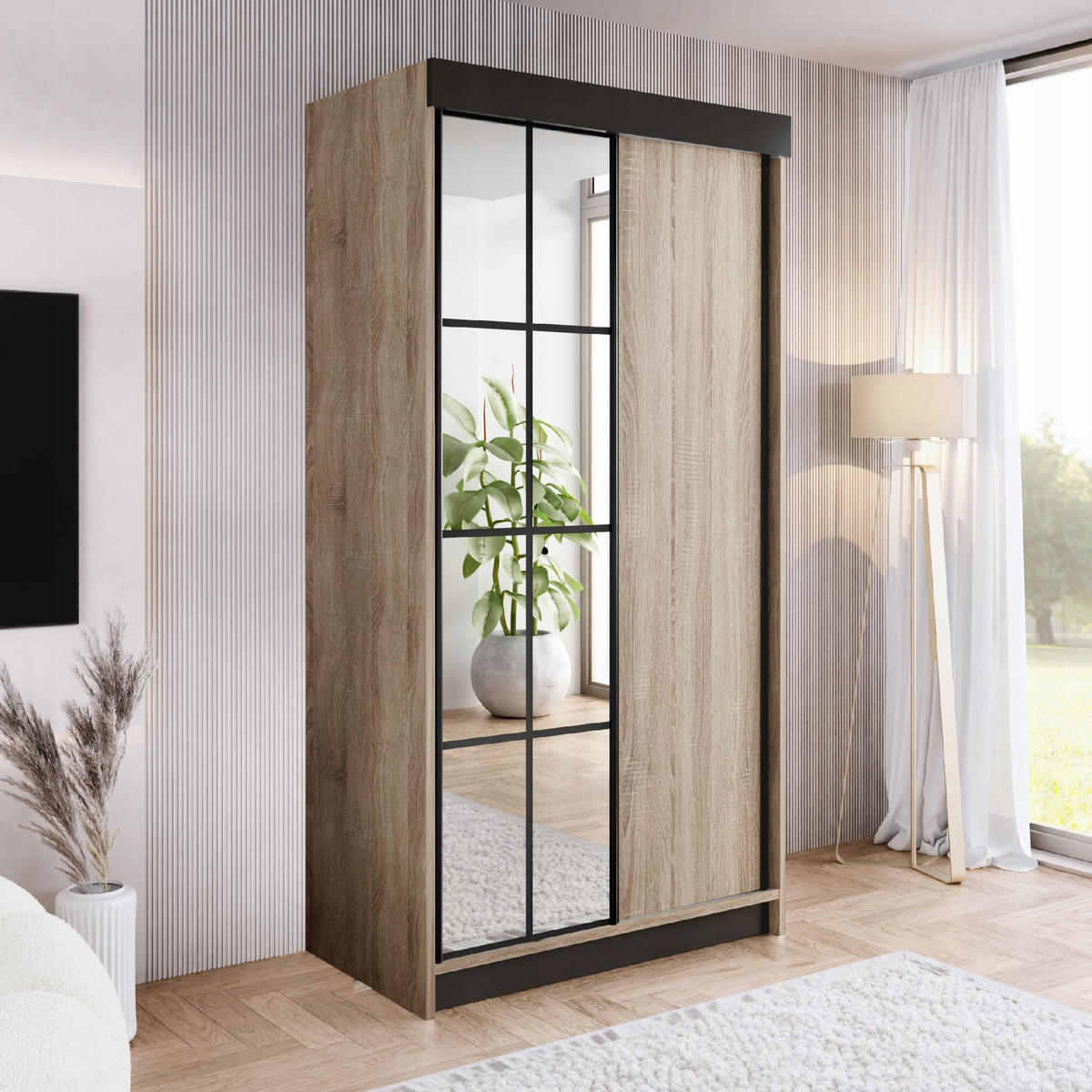SCHIEBETÜRENSCHRANK ARI 1 mit Spigel 100 - Sonoma Eiche - Sonoma Eiche, Holzwerkstoff (100/200/62cm) - Kier Furniture