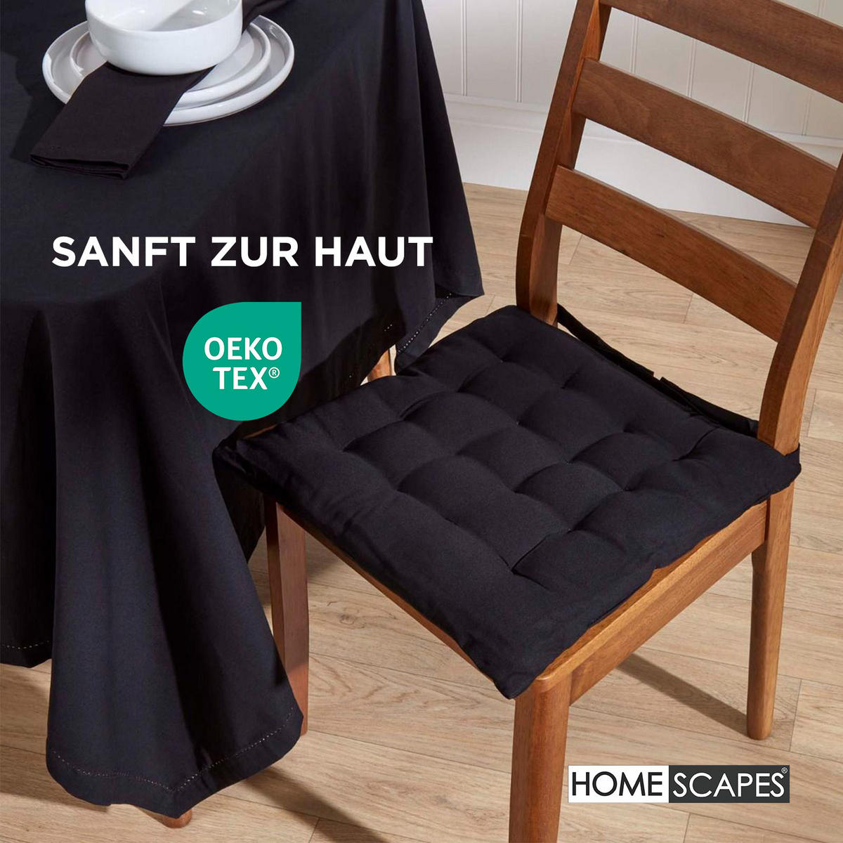 STUHLKISSEN schwarz 40/40/6,5 cm - Schwarz, Textil (40/40/6.5cm) - Homescapes