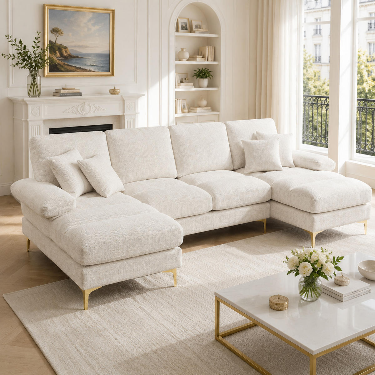 WOHNLANDSCHAFT 272/136/88 cm Beige mit doppelten Liegesitzen - Beige, Textil (272/88/136cm) - Oxeza