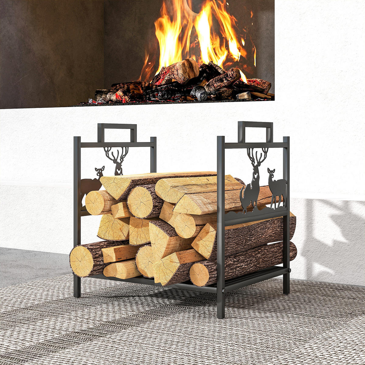KAMINHOLZREGAL für innen 42,5 x 33,5 x 43 cm Brennholzregal Kaminholzständer - Schwarz, Metall (33.5/43/42.5cm) - Outsunny