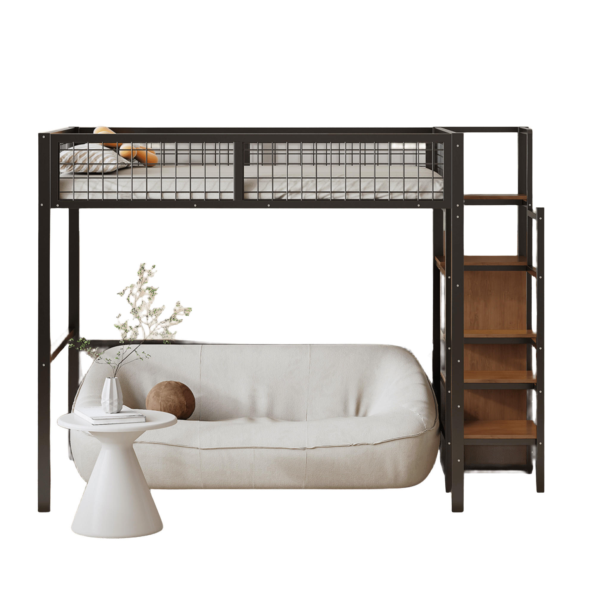 HOCHBETT 140/200 cm schwarz mit Sicherheitsleiter und Aufbewahrungsregal - Schwarz, Metall (140/200cm) - OKWISH