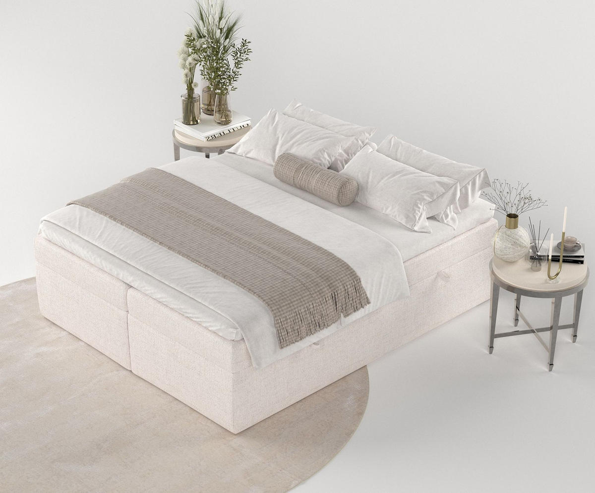 BOXBETT Lennon Beige 140/200 cm im Webstoff - Beige/Schwarz, Holz/Holzwerkstoff (140/200cm) - Maison de Reve